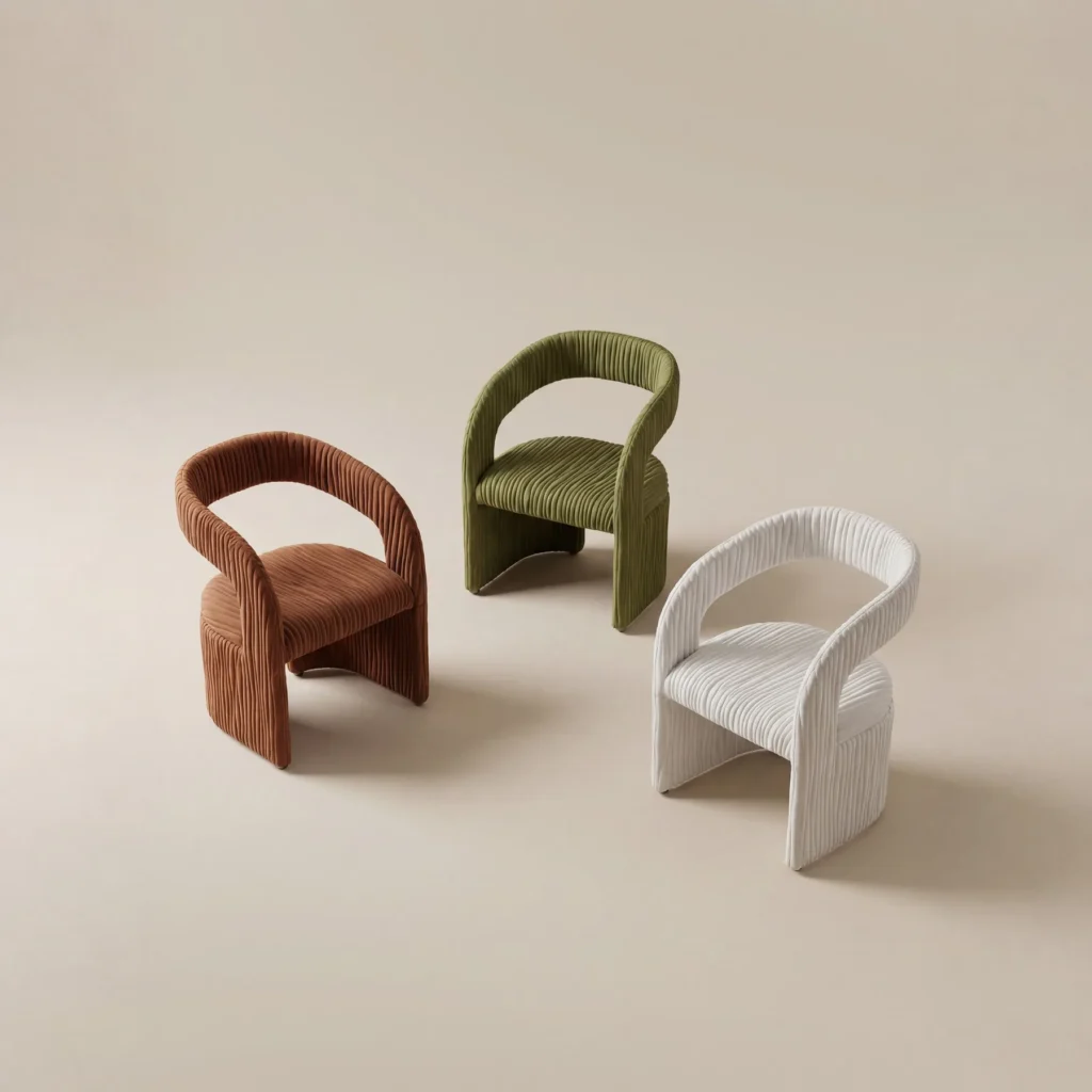 Vertical Pleat Curved Armrest Lounge Chair in steel — front view