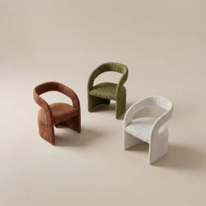 Vertical Pleat Curved Armrest Lounge Chair in steel — front view