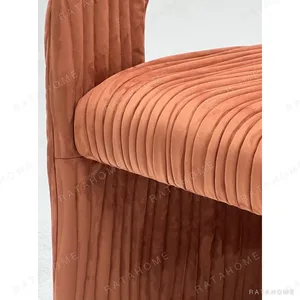 Vertical Pleat Ring-Arm Lounge Chair in Velvet — in a room setting