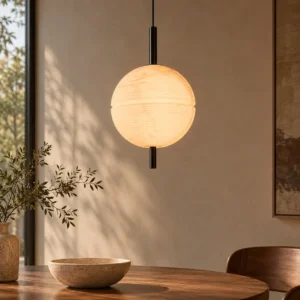 Vertical Stone-Pattern Globe Pendant Light, 12 or 20 cm in ivory — front view