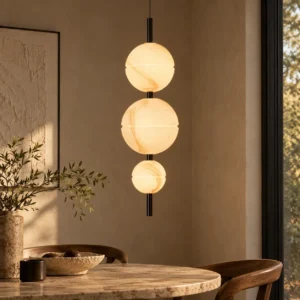 Vertical Stone-Pattern Triple Globe Pendant Light, 20 cm in ivory — front view