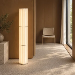Vertical Stripe Fabric Column Floor Lamp in oatmeal — front view