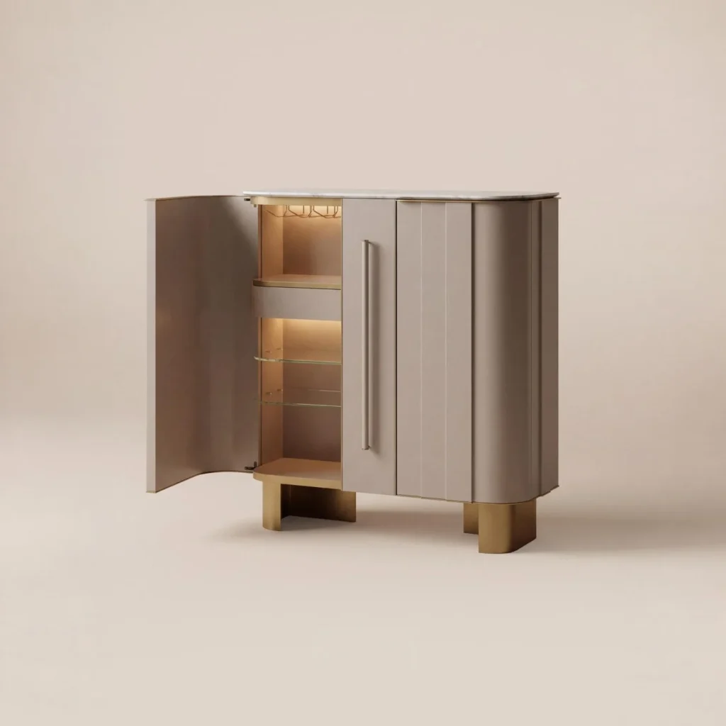 Vertical Stripe Marble Sideboard Wine Cabinet in marble — front view