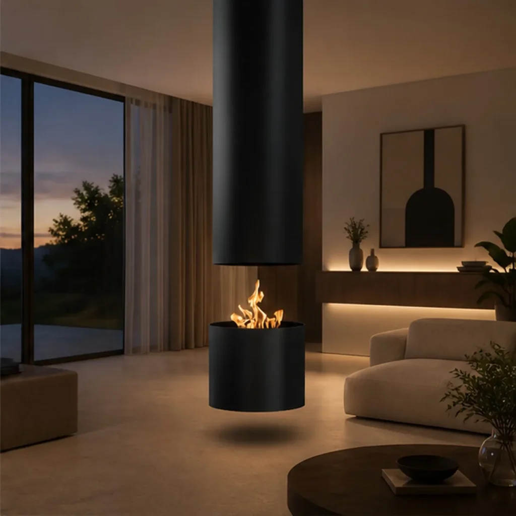 Vic Suspended Cylinder Fireplace, 32.5 cm in black — front view
