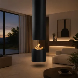 Vic Suspended Cylinder Fireplace, 32.5 cm in black — front view