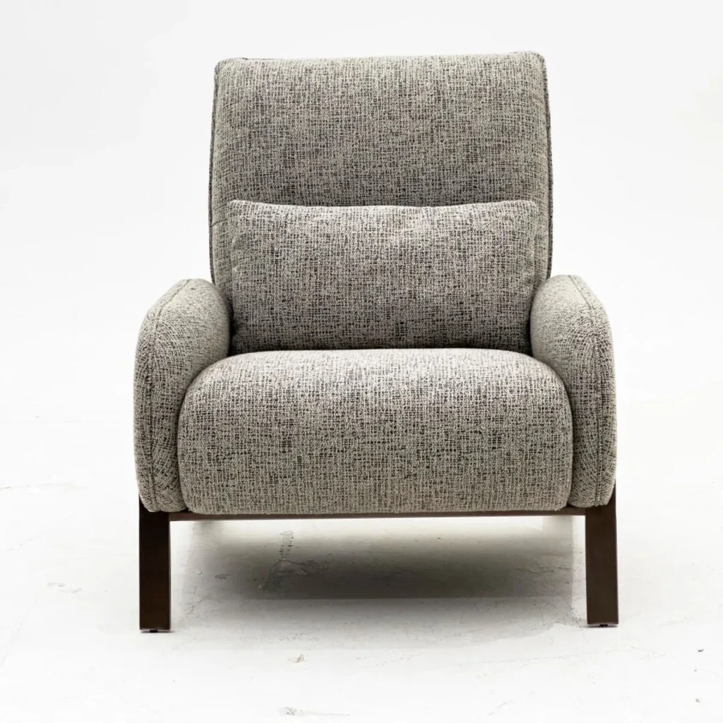 Grey Tweed Wing Armchair on Solid Wood Legs in slate — front view