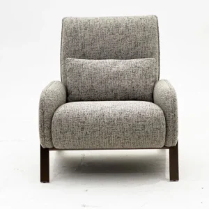 Grey Tweed Wing Armchair on Solid Wood Legs — front view
