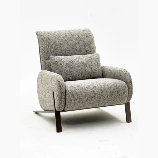 Grey Tweed Wing Armchair on Solid Wood Legs in slate — in a room setting