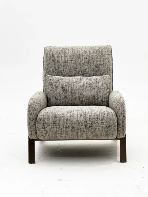 Grey Tweed Wing Armchair on Solid Wood Legs in slate — in a room setting