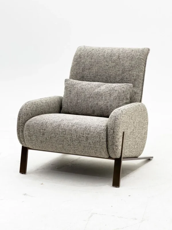Grey Tweed Wing Armchair on Solid Wood Legs in slate — in a room setting