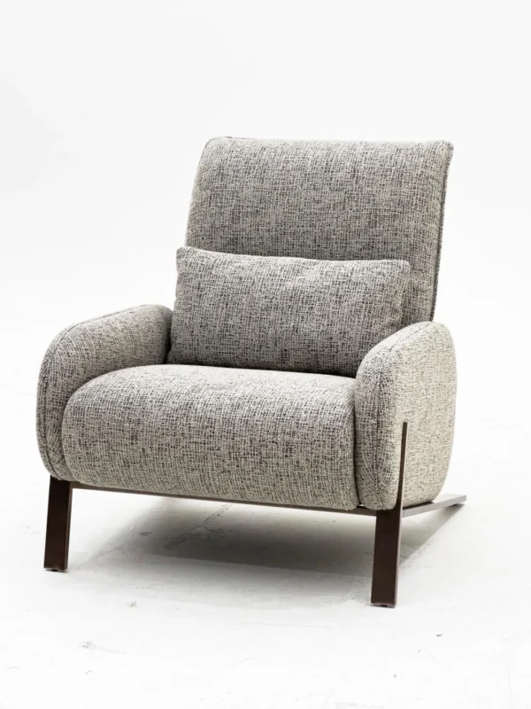 Grey Tweed Wing Armchair on Solid Wood Legs in slate — in a room setting