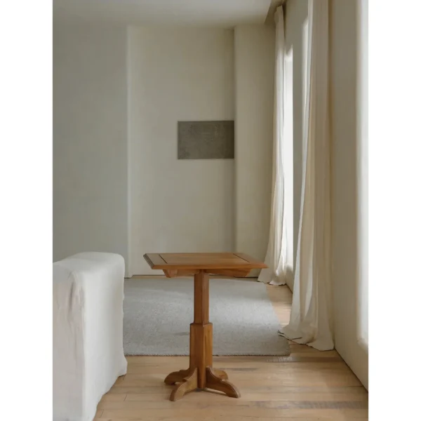 Vintage Solid Wood Pedestal Side Table Trio in walnut — in a room setting