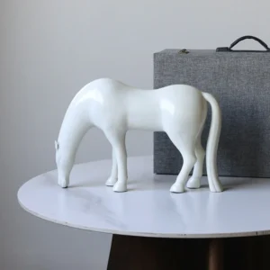 Ru White Grazing Horse Ceramic Sculpture, Gift Boxed in ivory — front view