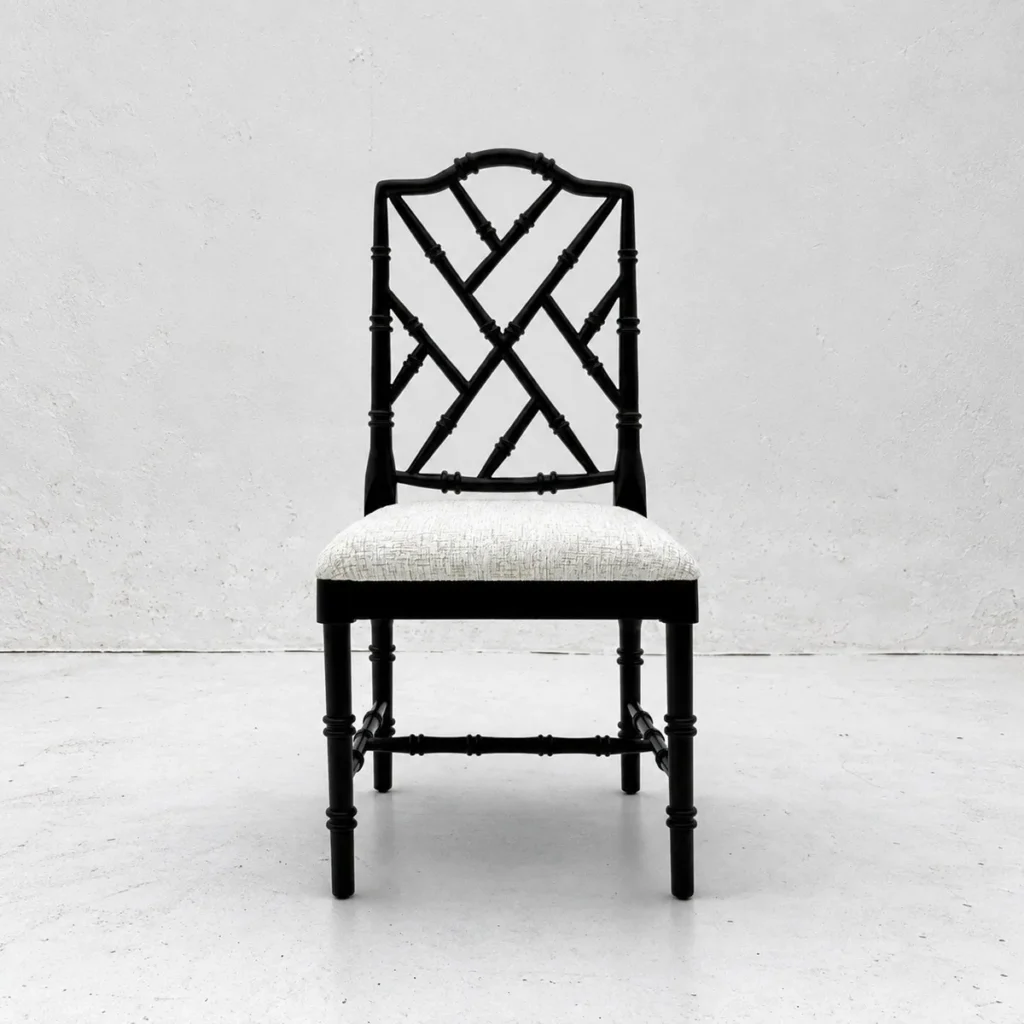 Black Bamboo-Style Lattice Dining Chair in black — front view