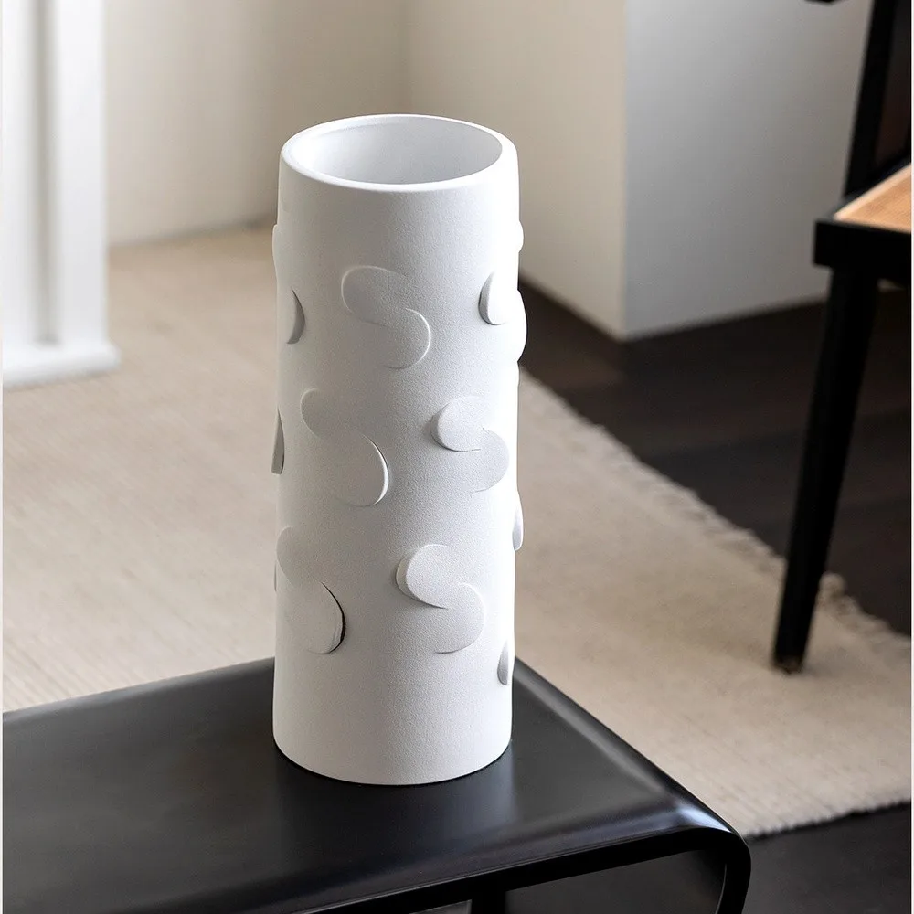 White Cylinder Ceramic Vase in ivory — front view