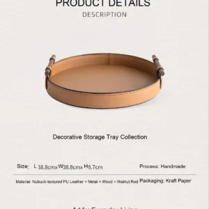 Round Tan Leather Tray in clay — dimensions