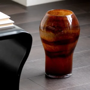 Hand-Made Brown Swirl Glass Vase, Two Patterns in clay — front view