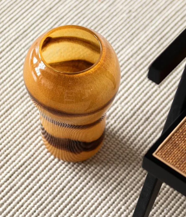 Hand-Made Brown Swirl Glass Vase, Two Patterns in clay — in a room setting