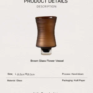 Brown Ribbed Frosted Glass Vase on Dark Foot, Short or Tall in clay — dimensions