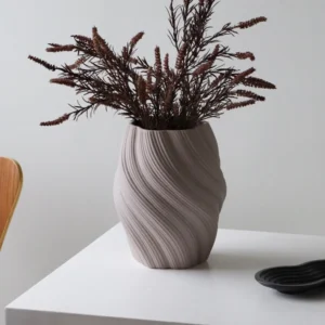 Matte Twisted Rib Ceramic Vase, Three Sizes in sand — front view