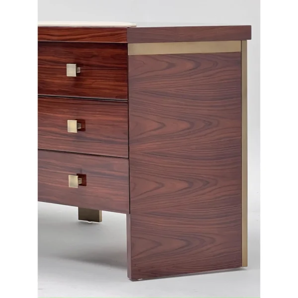 Curved Radial Marquetry Executive Desk in clay — in a room setting