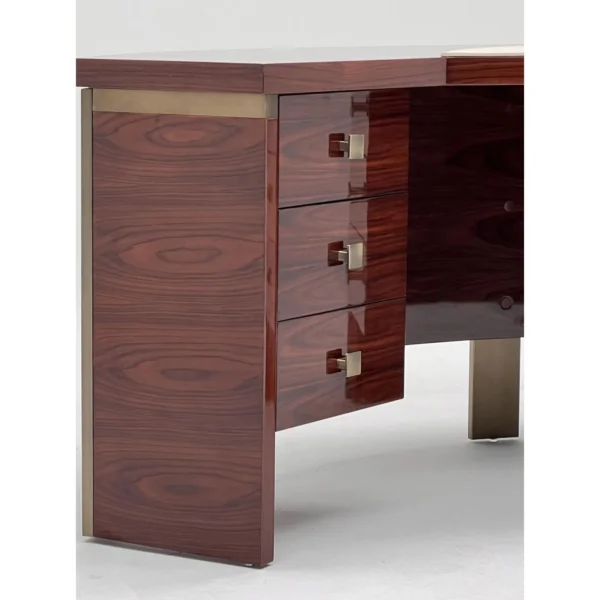 Curved Radial Marquetry Executive Desk in clay — in a room setting