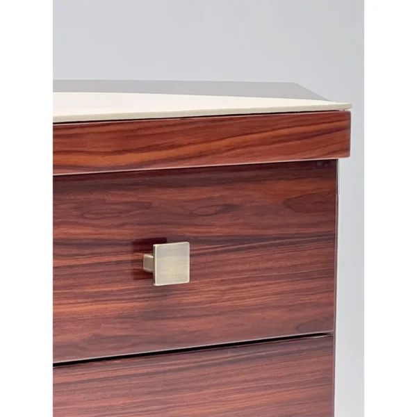 Curved Radial Marquetry Executive Desk in clay — in a room setting
