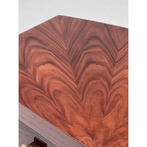 Curved Radial Marquetry Executive Desk in clay — in a room setting