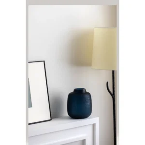 Dark Green Ribbed Frosted Glass Vase, Three Designs in olive — in a room setting