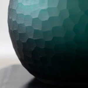 Dark Green Ribbed Frosted Glass Vase, Three Designs in olive — in a room setting