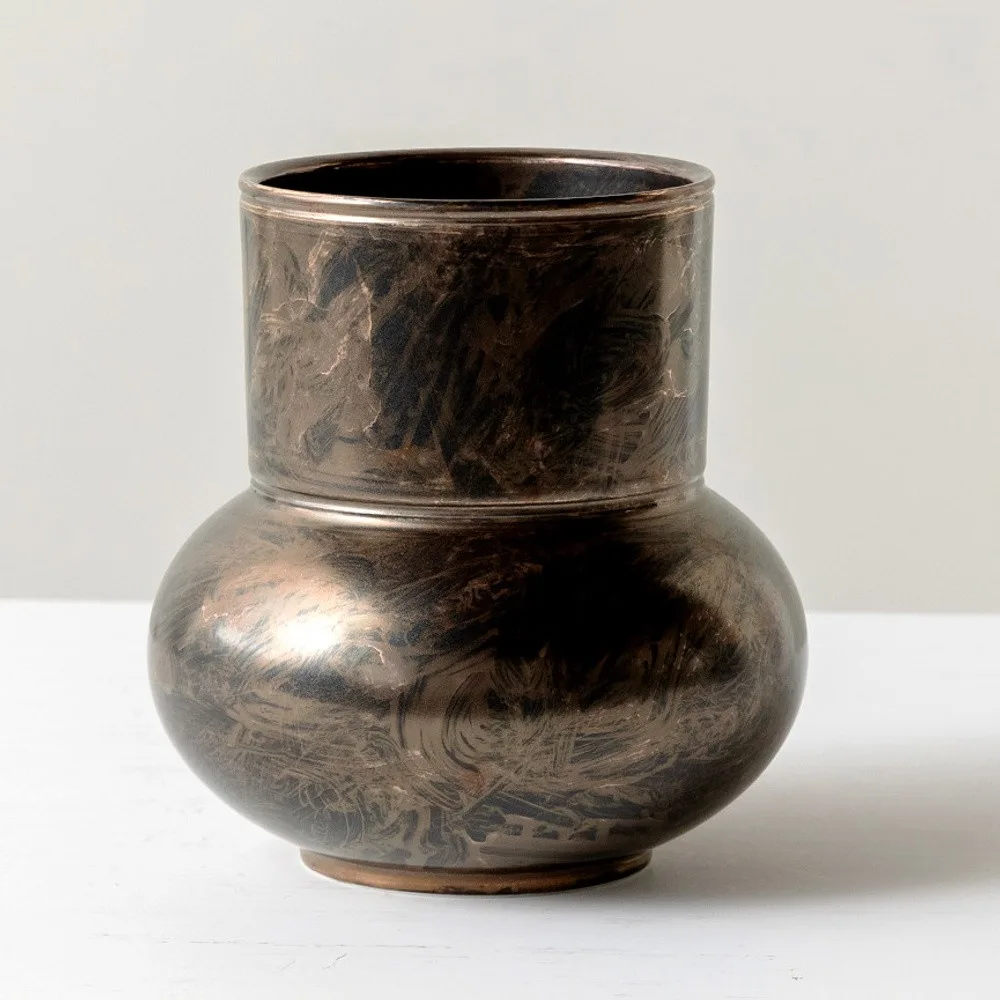 Distressed Bronze-Effect Ceramic Zun Vase in bronze — front view