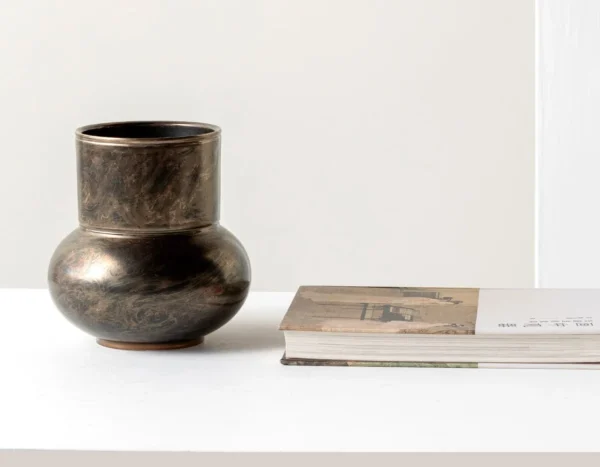 Distressed Bronze-Effect Ceramic Zun Vase in bronze — in a room setting
