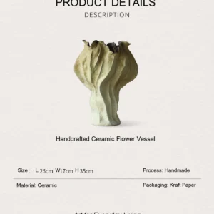 Distressed Pleated Ceramic Vase in Antiqued Olive — dimensions