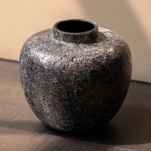 Dust Texture Round-Belly Glass Vase in Bronze, Short or Tall — front view