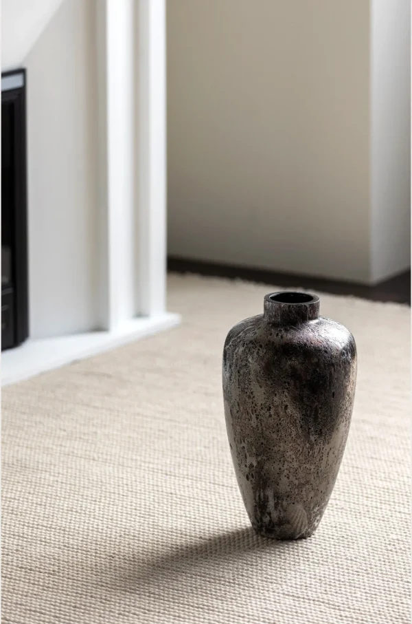 Dust Texture Round-Belly Glass Vase in Bronze, Short or Tall — in a room setting