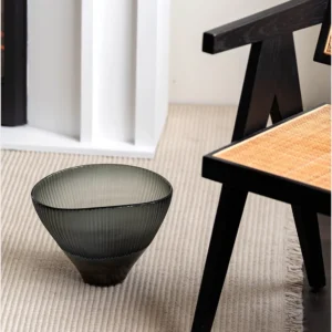 Ribbed Smoked Glass Flared Vases, Tall or Short in slate — in a room setting