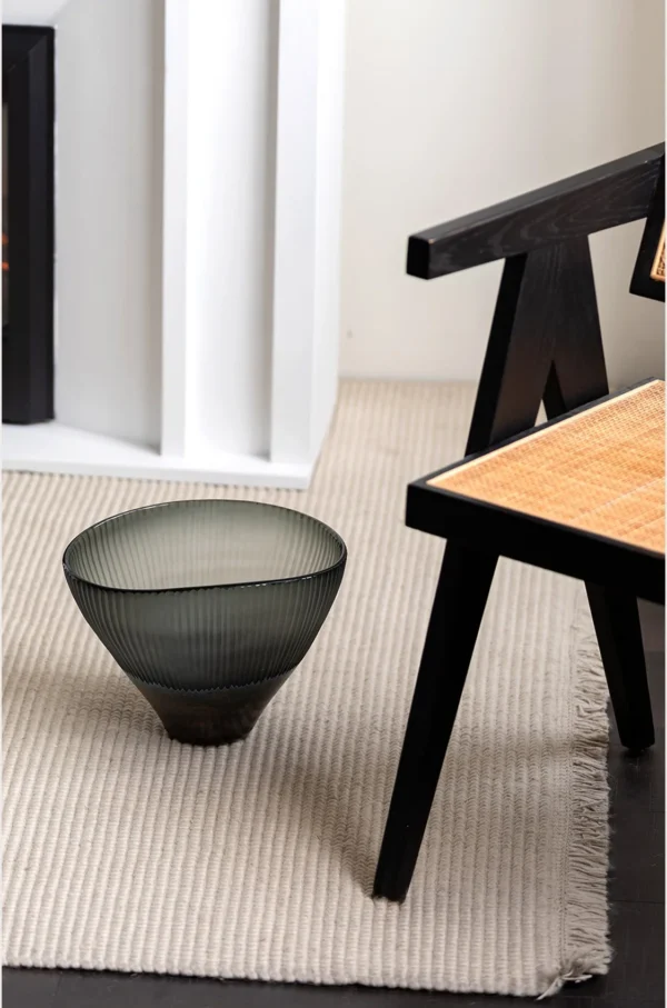Ribbed Smoked Glass Flared Vases, Tall or Short in slate — in a room setting