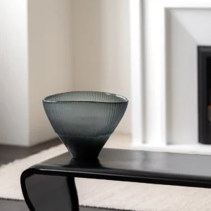 Ribbed Smoked Glass Flared Vases, Tall or Short in slate — in a room setting