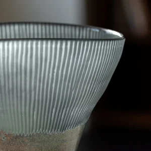 Ribbed Smoked Glass Flared Vases, Tall or Short in slate — in a room setting
