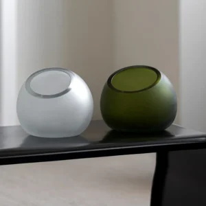Frosted Sphere Glass Vases in ivory — front view