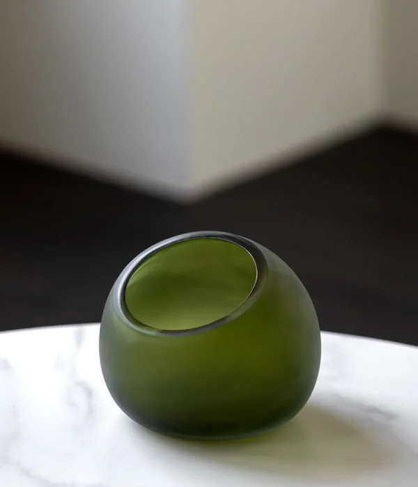 Frosted Sphere Glass Vases in ivory — in a room setting