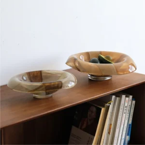 Mid-Century Marbled Glass Fruit Bowls in Brown or Milk White — front view