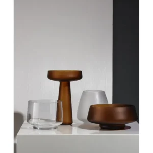 Vintage Coloured Glass Vase Set in Amber, Black and Smoke — in a room setting