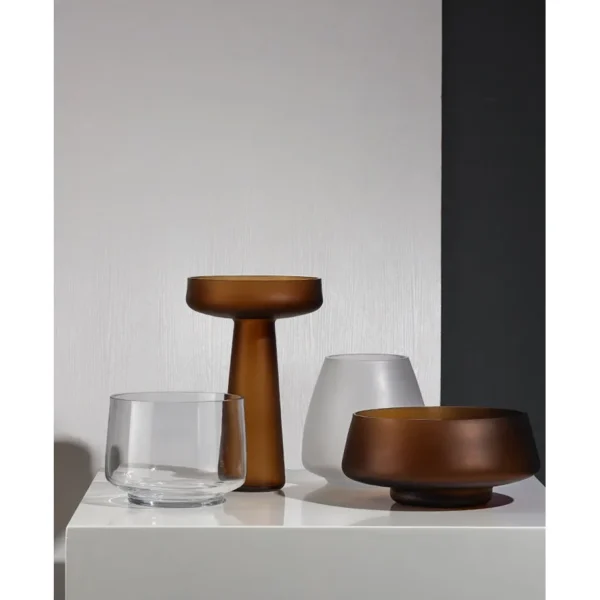 Vintage Coloured Glass Vase Set in Amber, Black and Smoke — in a room setting