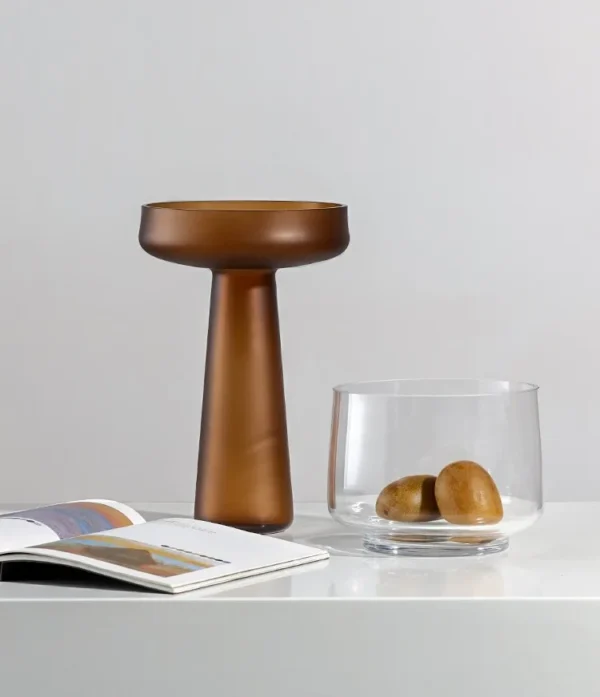 Vintage Coloured Glass Vase Set in Amber, Black and Smoke — in a room setting