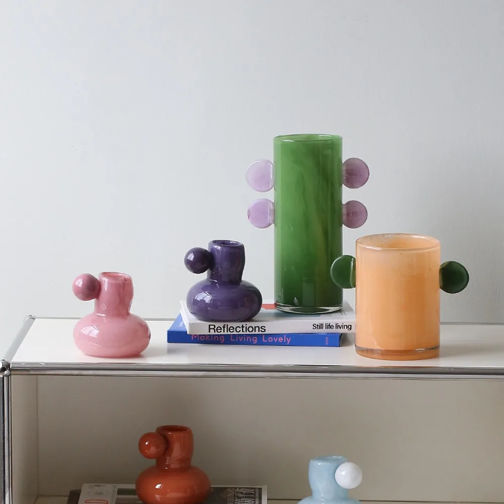Playful Coloured Glass Vases in olive — front view