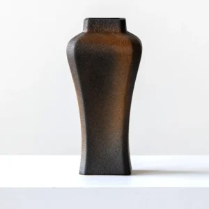 Kiln-Change Black Square Ceramic Vase with Waisted Shoulder in black — front view