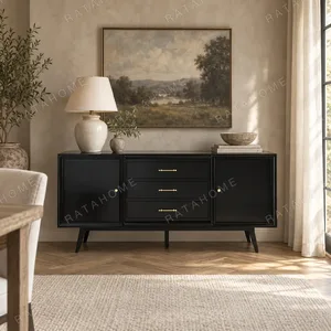Vintage Black Gloss Sideboard in black — in a room setting