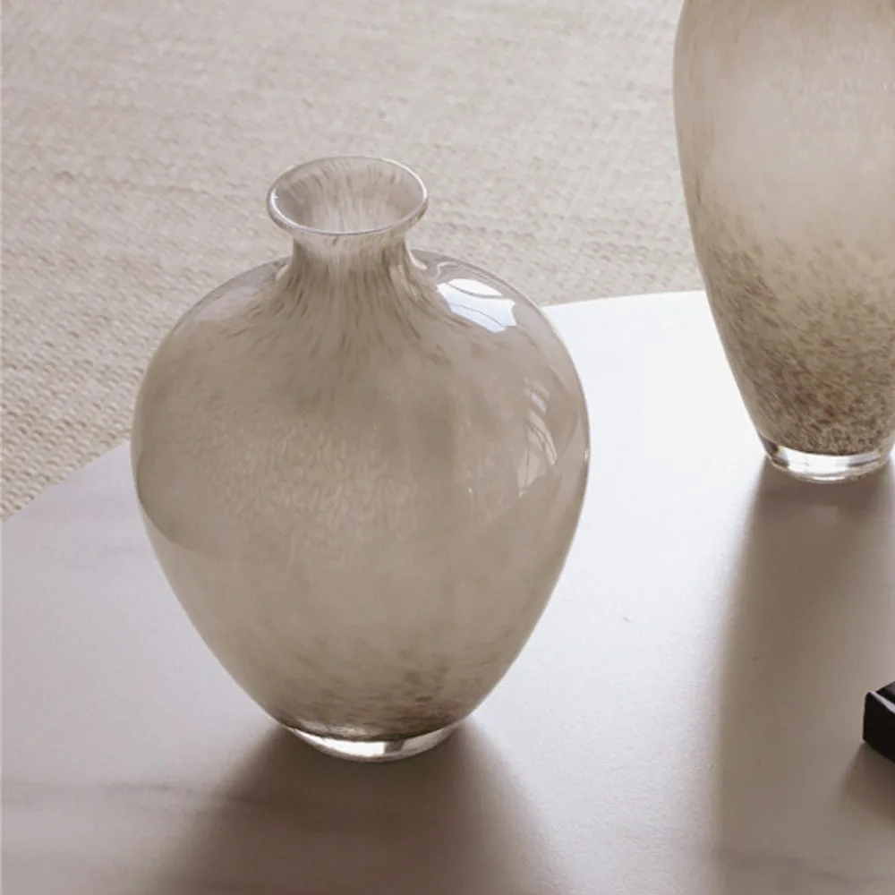 Warm Grey Marbled Glass Vases in slate — front view