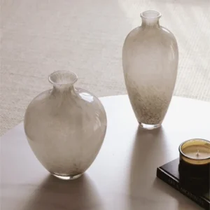 Warm Grey Marbled Glass Vases in slate — in a room setting